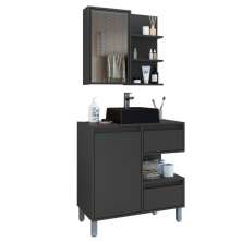 Gabinete 80 cm Espelheira e Cuba Preta CJ2001 Grafite FAEM