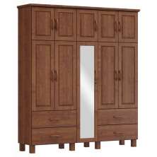Guarda Roupa Madeira Maciça 10P 4G Espelho 195 cm 1145 Imbuia Milani Store