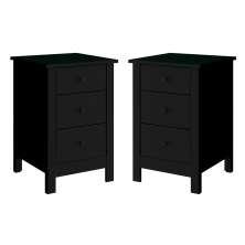 Kit 02 Mesas De Cabeceira 3 Gavetas 40 cm DM113 Preto Dtall
