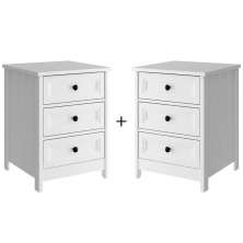 Kit 02 Mesas De Cabeceira 3 Gavetas 45 cm DM111 Branco Dtall