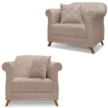 Kit 2 Poltronas Decorativas Retro Polo Linho Areia Ezz