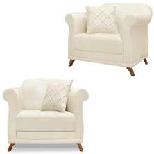 Kit 2 Poltronas Decorativas Retro Polo Linho Perola Ezz