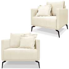 Kit 2 Poltronas Sala De Estar Liv Pes Aço Linho Perola Ezz