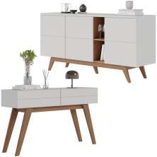 Kit Buffet E Aparador Para Sala Noronha Off White Matte Freijo CLB