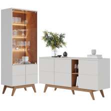 Kit Buffet E Cristaleira Para Sala Noronha Off White Matte Freijo CLB
