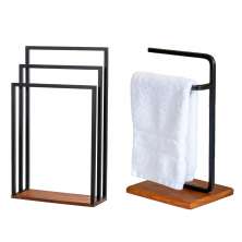 Kit Toalheiro E Porta Toalha Lovell Peroba Preto Base Madeira DHom