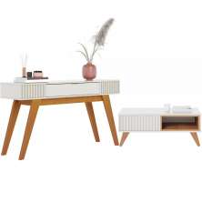 Mesa De Centro Jeri E Aparador Riveira Para Sala Off White Freijo CLB