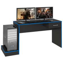 Mesa Escrivaninha Gamer 1 Gaveta 160 cm Preto Azul ARLY