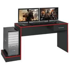 Mesa Escrivaninha Gamer 1 Gaveta 160 cm Preto Vermelho ARLY
