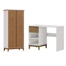Mesa Escrivaninha e Armario Escritorio MDF Off White Freijo Milani Store