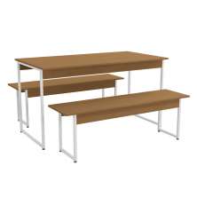 Mesa com 2 Bancos Estilo Industrial LI013 Canela Branco KPB