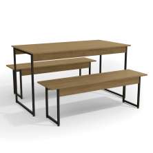Mesa com 2 Bancos Estilo Industrial LI013 Freijo Preto Fosco KPB