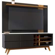 Painel TV 70 Polegadas Leme E Rack 2 Portas Noronha Preto Noce Milano CLB