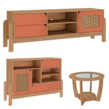 Rack 75 Pol Buffet e Mesa de Centro NAC4 Carvalho Terracota ARLY