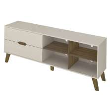 Rack Bancada Tv 75 Pol MDF 2 Gavetas Cedro Off White ARLY