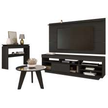Rack Com Painel TV 75 POL Aparador E Mesa De Centro Preto ARLY