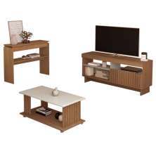 Rack Tv 65 Pol 160 cm Aparador e Mesa Centro Cinamomo Off White ARLY