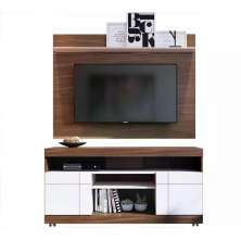 Rack Yara E Painel Maia Para TV 55 Polegadas Nogueira Real Off White CLB