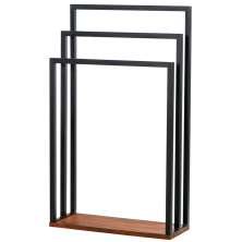 Toalheiro De Piso Triplo Lovell Metal Base em Madeira Peroba Preto DHom