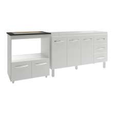 Armário Balcão Gabinete de Pia 140 cm Carine e Balcão Para Fogão Cooktop 4 Bocas e Forno Elétrico Evelyn Branco 