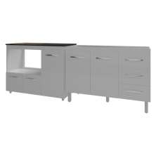 Armário Cozinha Balcão Gabinete de Pia 120 cm Bruna e Balcão Alana para Fogão Cooktop 4 Bocas e Forno Branco 