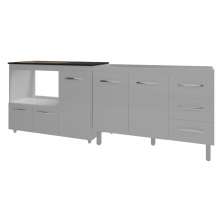 Armário Cozinha Balcão Gabinete de Pia 120 cm Bruna e Balcão Alana para Fogão Cooktop 5 Bocas e Forno Branco 