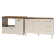 Armário Cozinha Balcão Gabinete de Pia 120 cm Bruna e Balcão Lilian para Microondas e Forno Elétrico Savana Off White 