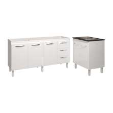 Armário Cozinha Balcão Gabinete de Pia 160 cm Estela e Balcão Fran para Fogão Cooktop 4 Bocas Branco 