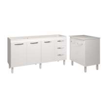 Armário Cozinha Balcão Gabinete de Pia 160 cm Estela e Balcão Jane para Microondas ou Forno Elétrico Branco 