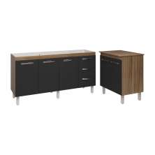 Armário Cozinha Balcão Gabinete de Pia 160 cm Estela e Balcão Jane para Microondas ou Forno Elétrico Savana Preto 