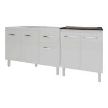 Armário Cozinha Gabinete Pia de 120 cm Aline e Balcão Fran para Cooktop 4 Bocas Branco 