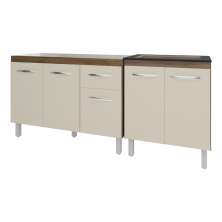 Armário Cozinha Gabinete Pia de 120 cm Aline e Balcão Fran para Cooktop 4 Bocas Savana Off White 