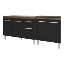 Armário Cozinha Gabinete Pia de 120 cm Aline e Balcão Fran para Cooktop 4 Bocas Savana Preto 