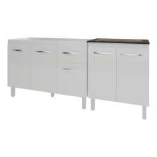 Armário Cozinha Gabinete Pia de 120 cm Aline e Balcão Fran para Cooktop 5 Bocas Branco 