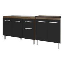 Armário Cozinha Gabinete Pia de 120 cm Aline e Balcão Fran para Cooktop 5 Bocas Savana Preto 