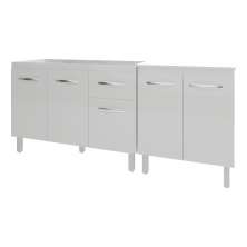 Armário Cozinha Gabinete Pia de 120 cm Aline e Balcão Jane para Forno Elétrico ou Microondas Branco 