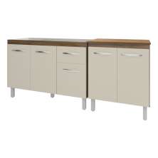Armário Cozinha Gabinete Pia de 120 cm Aline e Balcão Jane para Forno Elétrico ou Microondas Savana Off White 