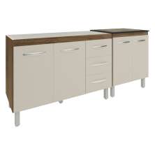 Armário Cozinha Gabinete Pia de 120 cm Bruna e Balcão Fran para Cooktop 4 Bocas Savana Off White 