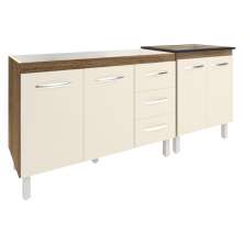 Armário Cozinha Gabinete Pia de 120 cm Bruna e Balcão Fran para Cooktop 5 Bocas Savana Off White 