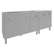 Armário Cozinha Gabinete Pia de 120 cm Bruna e Balcão Jane para Forno Elétrico ou Microondas Branco 