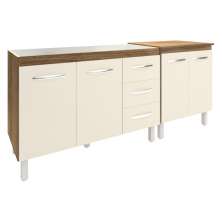 Armário Cozinha Gabinete Pia de 120 cm Bruna e Balcão Jane para Forno Elétrico ou Microondas Savana Off White 