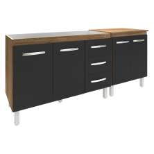 Armário Cozinha Gabinete Pia de 120 cm Bruna e Balcão Jane para Forno Elétrico ou Microondas Savana Preto 