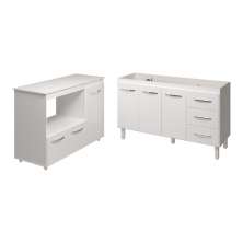 Balcão Armário Cozinha Carine Gabinete de Pia 140 cm e Balcão Lilian para Forno Elétrico e Microondas Branco 