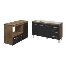 Balcão Armário Cozinha Carine Gabinete de Pia 140 cm e Balcão Lilian para Forno Elétrico e Microondas Savana Preto 