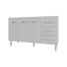 Balcão Armário Cozinha Gabinete Pia de 140 cm Carine com 3 Portas e 3 Gavetas Branco 