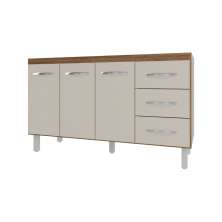 Balcão Armário Cozinha Gabinete Pia de 140 cm Carine com 3 Portas e 3 Gavetas Savana Off White 