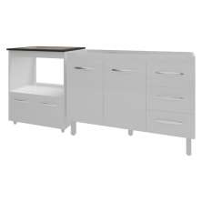 Balcão Armário Cozinha Gabinete de Pia 120 cm Bruna e Balcão para Fogão Cooktop 4 Bocas e Forno Evelyn Branco 