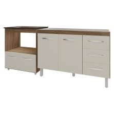 Balcão Armário Cozinha Gabinete de Pia 120 cm Bruna e Balcão para Fogão Cooktop 4 Bocas e Forno Evelyn Savana Off White 