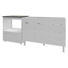 Balcão Armário Cozinha Gabinete de Pia 120 cm Bruna e Balcão para Fogão Cooktop 5 e Forno Bocas Evelyn Branco 