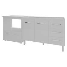 Balcão Armário Cozinha Gabinete de Pia 120 cm Bruna e Balcão para Microondas e Forno Elétrico Amanda Branco 